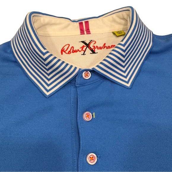 Robert Graham Mens Tailored Fit Polo Shirt Blue White Accents Size 2XL - Picture 2 of 13
